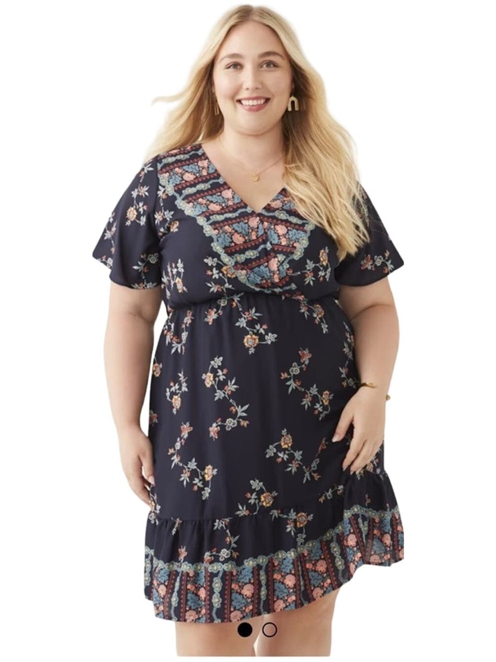 Dia & Co. West K.E.I. Nyla Wrap Front Mini Dress, Navy Floral Plus Size 1X, NWT
